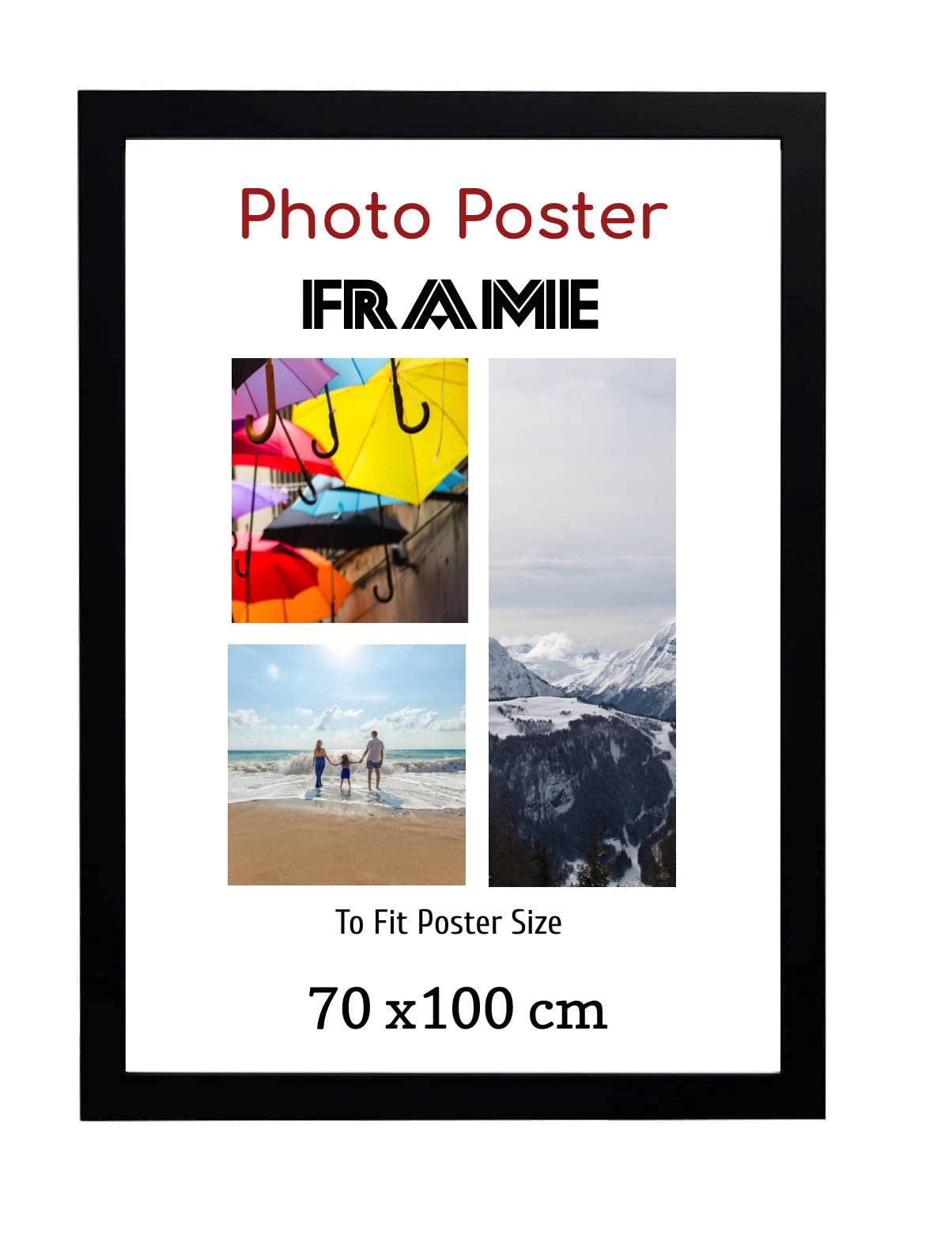 Black Large Poster Frame 70x100 cm Display HD Clear Aclyric Front Picture Photo Frame MDF Backing Wall Hanging Metal Hooks Hooks Home Office Use (70cmx 100cm)
