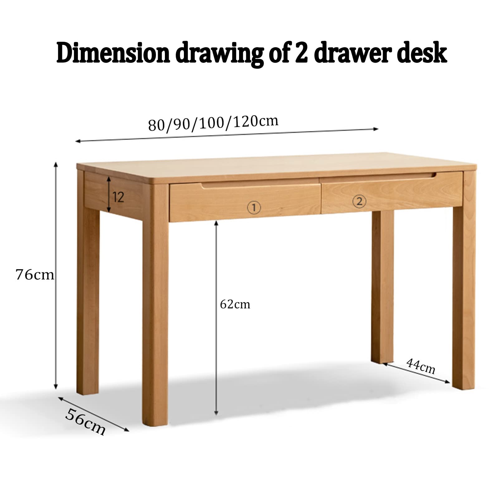 Biurka biurowe Nowoczesne biurko z bali Biurko z litego drewna Biurko z szufladą do domowego biura, długość stołu 80-160 cm, łatwe w montażu (100 x 56 x 76 cm)