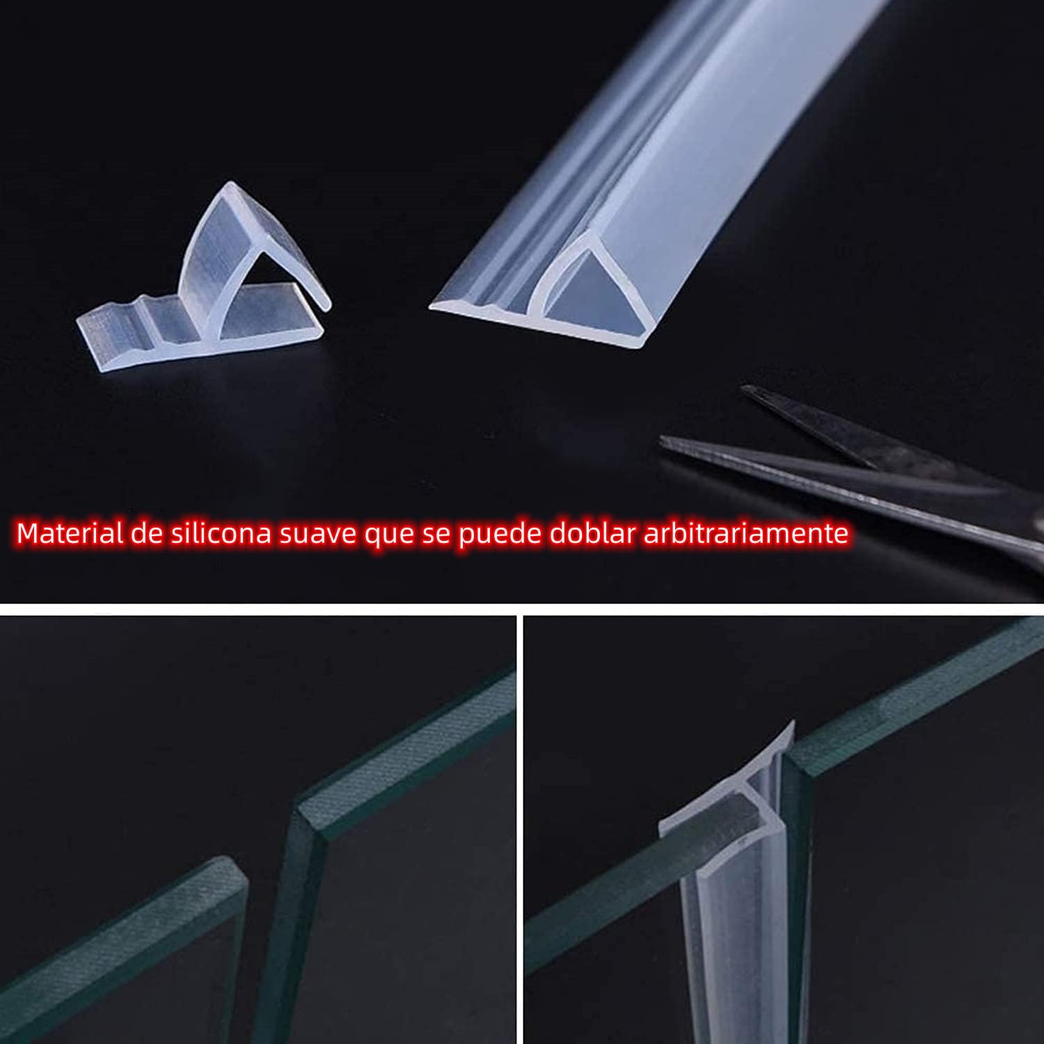 Junta, Perfil, Mampara, Puerta, Vidrio, Abatible, Batiente, Cristal, 10mm, Vierteaguas, Silicona