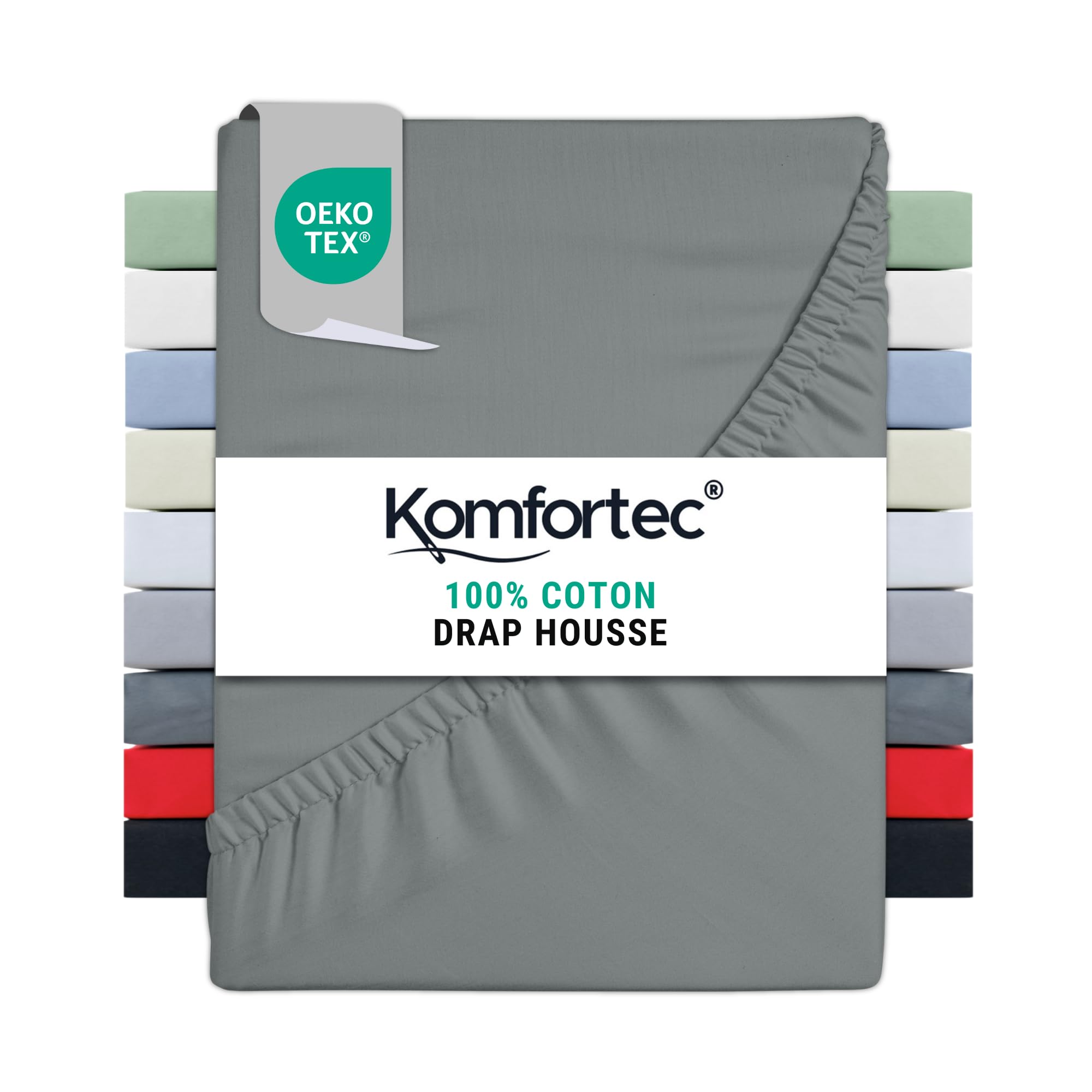 Drap housse lit 200x200 cm gris en jersey coton pour matelas épais