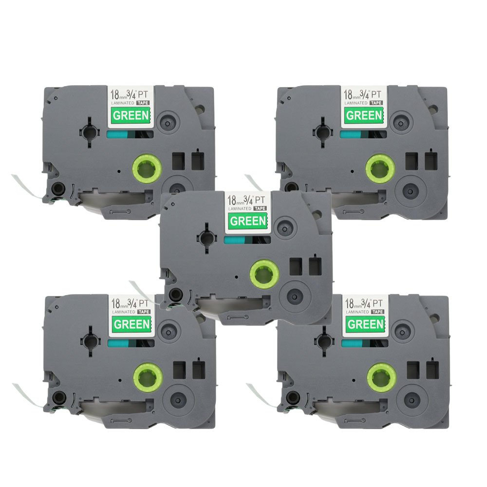 BROVACS 5 Pack White on Green Label Tape Compatible for Brother P-Touch TZ-745 TZe-745 18mm 3/4" OPA1174Ex5