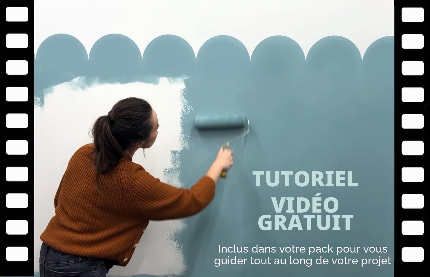Ideal Stencils Pochoir mural à bord ondulé, taille L, 10 x 80 cm, pochoir réutilisable en Mylar pour mur, sol, tissu, décoration de meubles