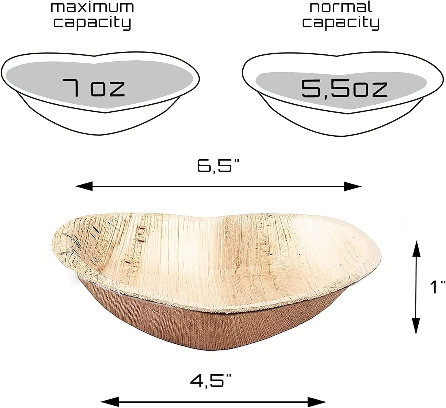 ECODECO Lot De 100 Assiettes Jetables Compostables En Forme De Cœur En Forme De Feuille De Palmier – 16,5 Cm – Fournitures De Fête Pour Apéritif, Gâteau, Dessert