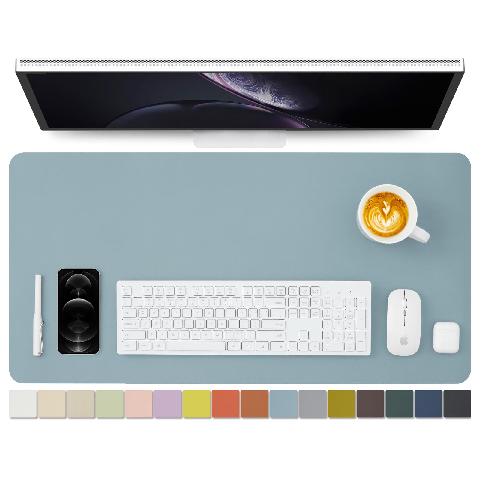 Leather Desk Mat - Non-Slip PU Desk Pad for Office and Home - Ideal for Large Mouse Pad and Desk Mats on Top of Desks (Light Blue,80cmx 40cm)