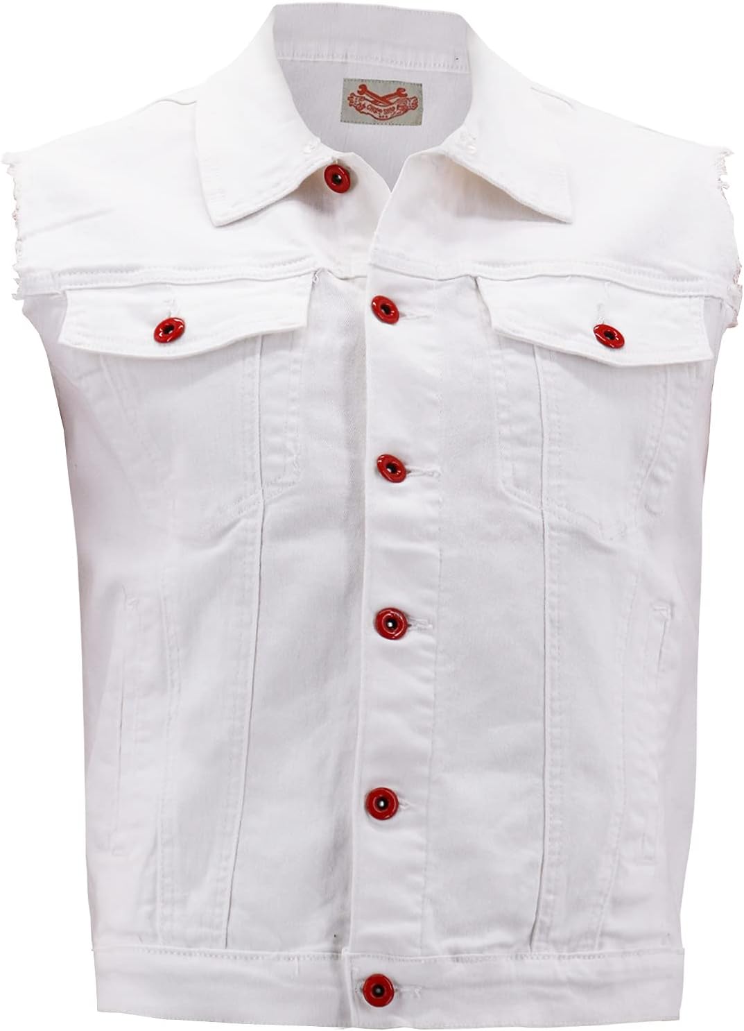 vkwear CS Men's Ripped Distressed Button Up Denim Jean Vest with Removable Hood