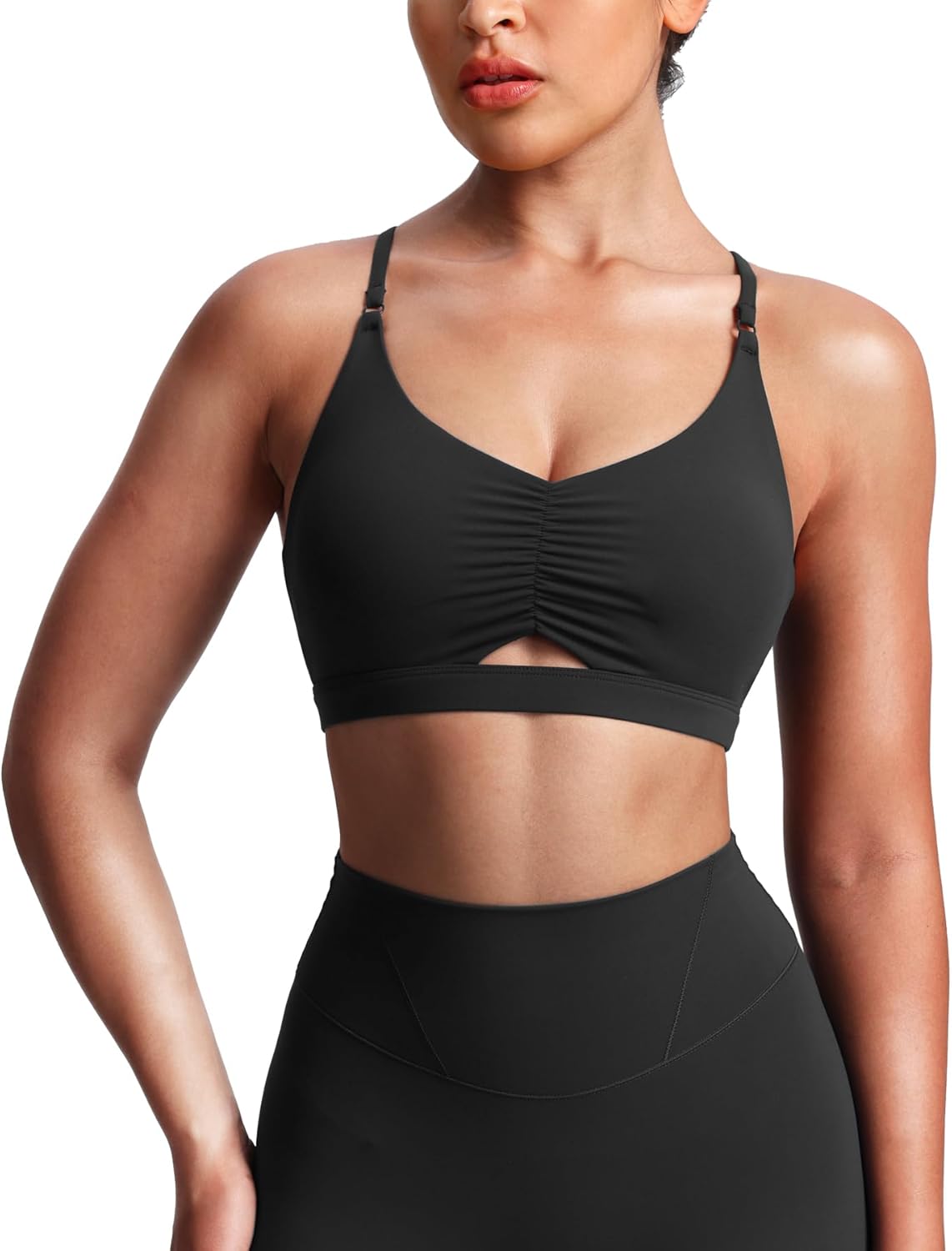 Aoxjox Women's Workout Sports Bras Cross Back Fitness Athletic Velura Ruched Bra PlushFlex™ Yoga Crop Tank