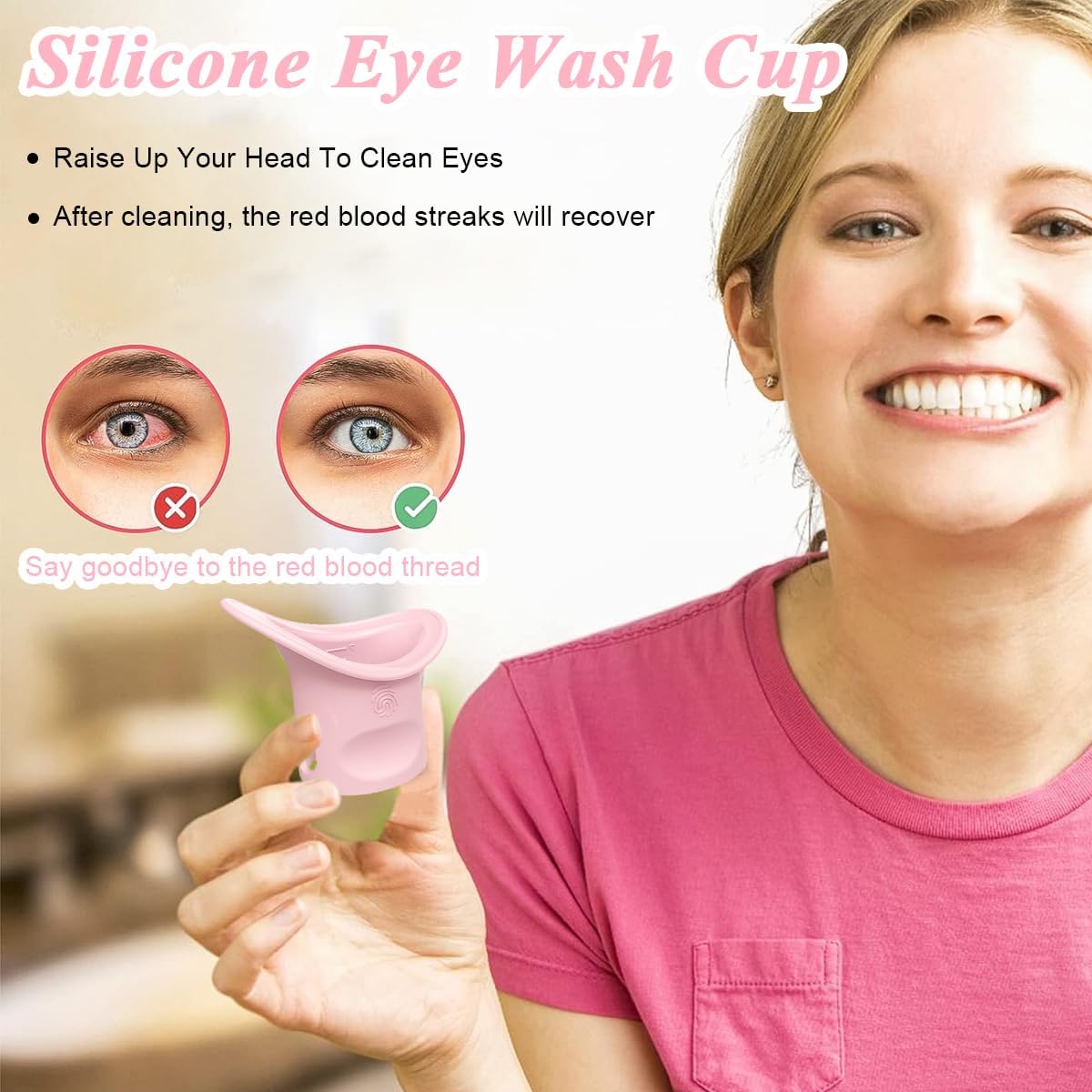 Silicone Eye Wash Cup with Scale, 8ml Portable Eye Rinse Cup, Hanging Design, Pink