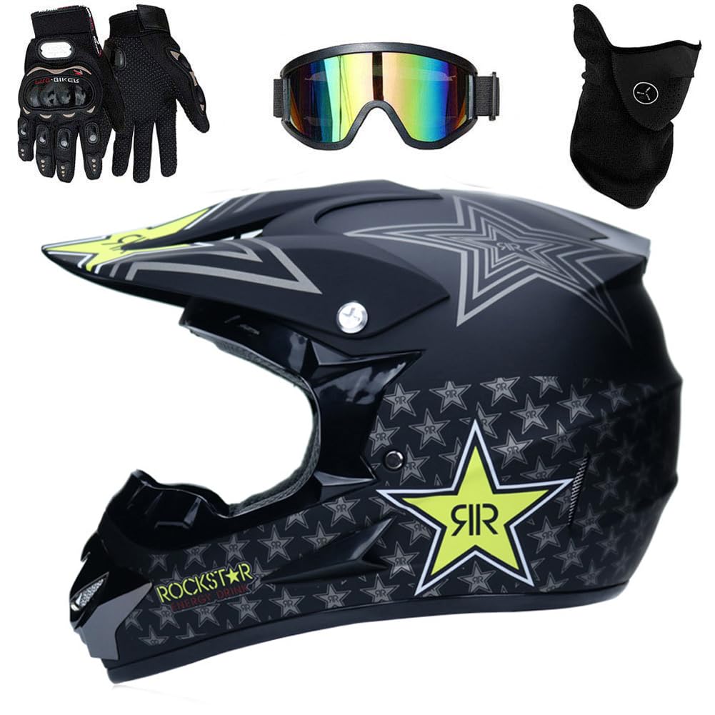 Casco Da Motocross Per Bambini - Casco Da Motociclista Per Bici Da Sporcizia Elettrica - Casco Da Moto ATV Per Off-Road MTB Integrale Adulti Con Occhiali