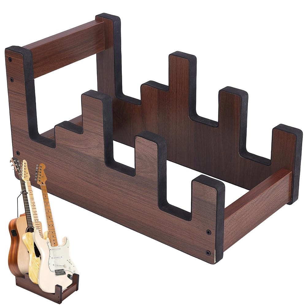 ORIGACH Gitarrenständer aus Holz für mehrere Gitarren, 3 Halter, Walnussholz, platzsparender Boden-Gitarrenständer für Zuhause, Aufnahmestudio, Proberaum (für 3 elektrische)
