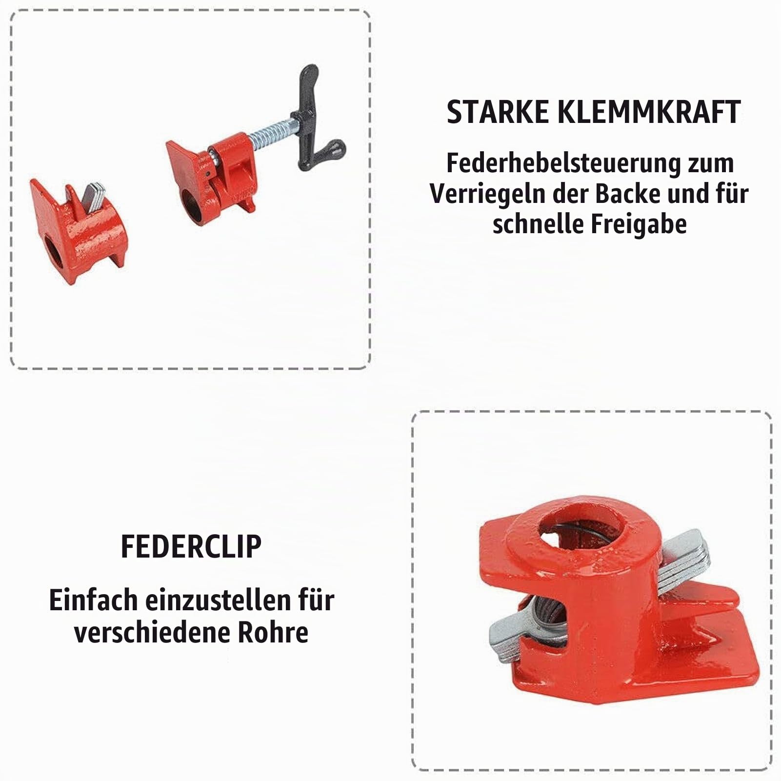 Trintion 8 Stück Rohrschraubzwinge 3/4 Zoll Rohr Schraubzwingen Set Schnellspanner Metallklammer Rohrklemmen Rohrzwingen Rohrschelle Schraubstock für Holzbearbeitung