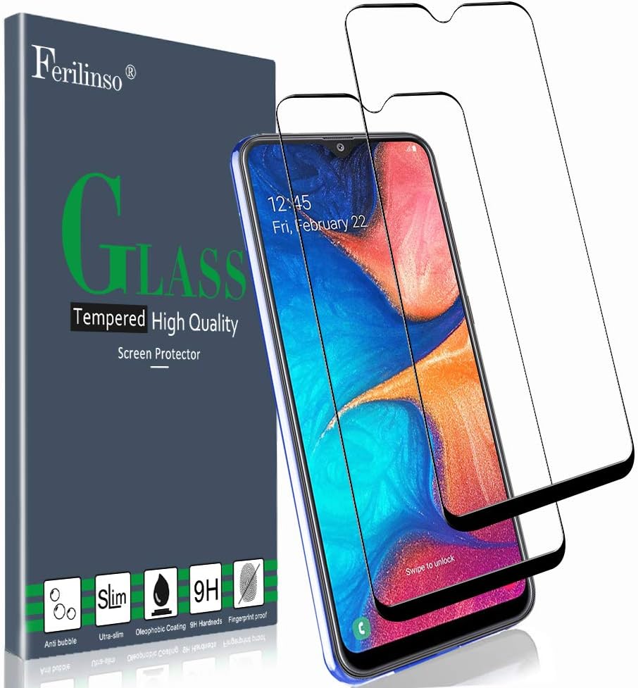 Ferilinso Screen Protector for Samsung Galaxy A20, [2 Pack] [Full Glue][Full Cover] Screen Protector Tempered Glass Case Friendly Protective Film (Black)
