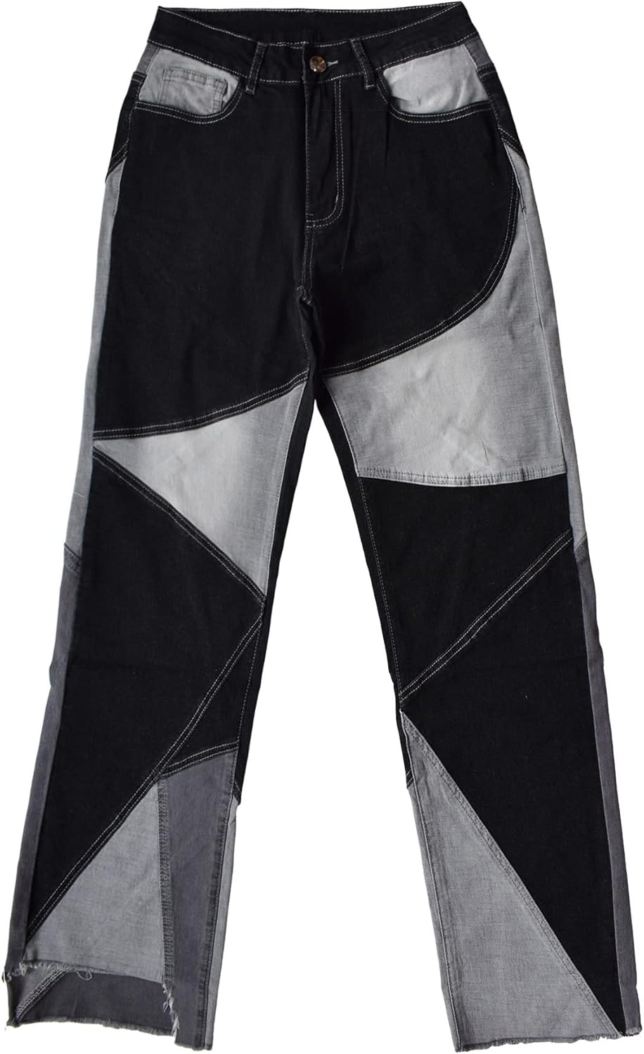 Aodrusa Women Patch Jeans Straight Leg Cut Bottom Raw Hem Y2k Denim Pants