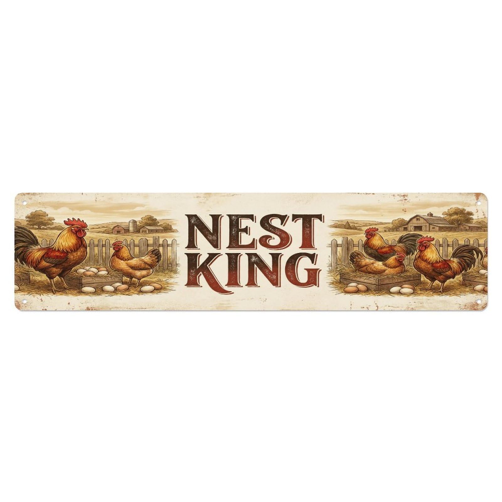 Vintage Nest Crow Cock Farmhouse Funny Cock Backyard Farm Metal Tin Sign Plaque Wall Decor for Cafe, Club, Garden Metal Poster 4x16Inch
