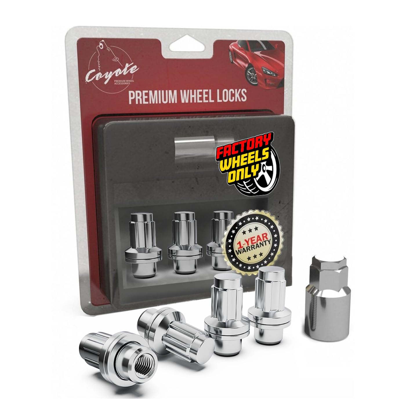 Wheel Accessories Parts 4 Locks + Key M12x1.5 12x1.5 Thread OEM Style Wheel Locks 1.9" Long Chrome Dual Hex Key 13/16" &amp; 3/4" Hex Hex Fits Toyota Tacoma | 4Runner | FJ Cruiser |