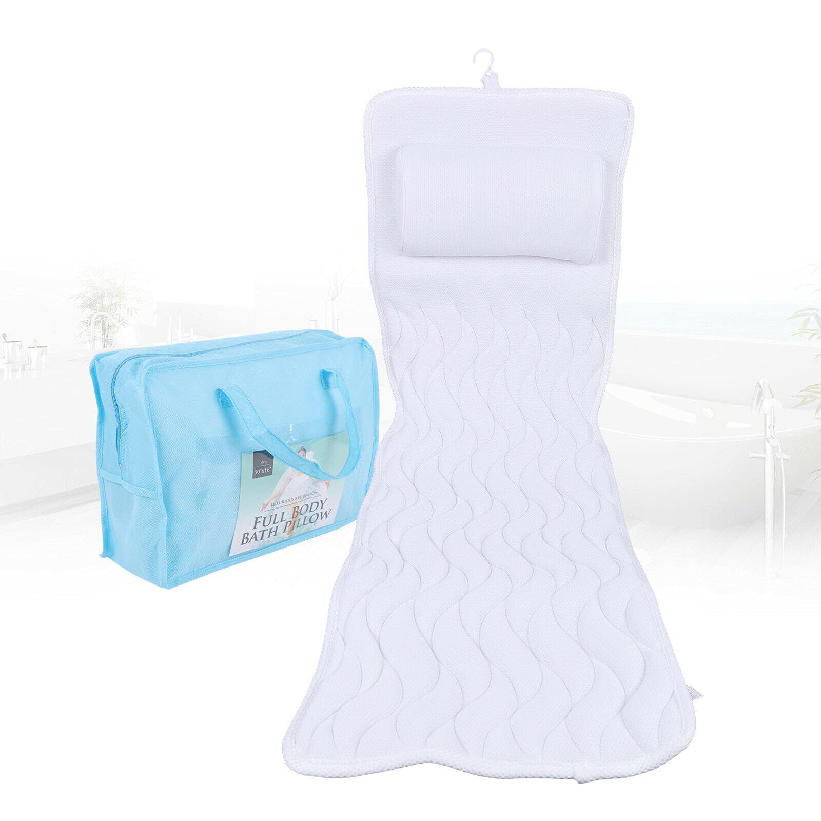 Tapis de Bain Douche Antidérapant Blanc 44 x 125 cm - Ventouse pour Absorber la Baignoire