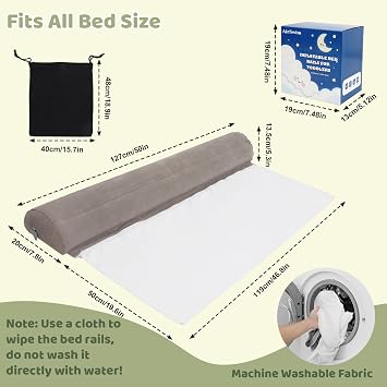 AirSwim 2 Pack Inflatable Travel Bed Rails for Toddlers, Flocking Portable Bed Rail for Toddlers with Non-Slip Base, Safe Toddler Bed Bumper for Queen, Full, Twin, King Size Bed, Hotel, Vacation