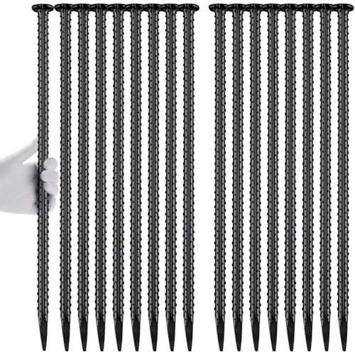 Homwin Rebar Stakes 16 inch 16-Pack Metal Ground Spikes Heavy Duty Asphalt Anchors for Railroad Trapping Carport Speed Bump and Survey Black