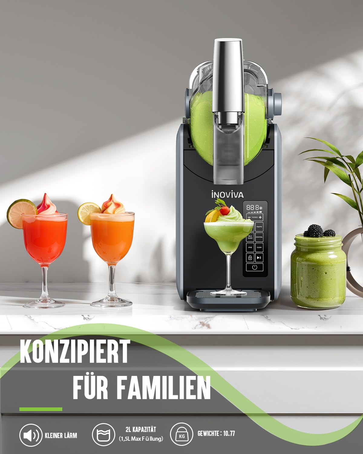 INOVIVA Slush Maschine, Kein Eis erforderlich, 2L Slushie Maschine für Zuhause mit Selbstreinigung, 5 voreingestellte Programme, gefrorene Slushie, Margaritas, Frappés, Milchshake (S1.2 Version)