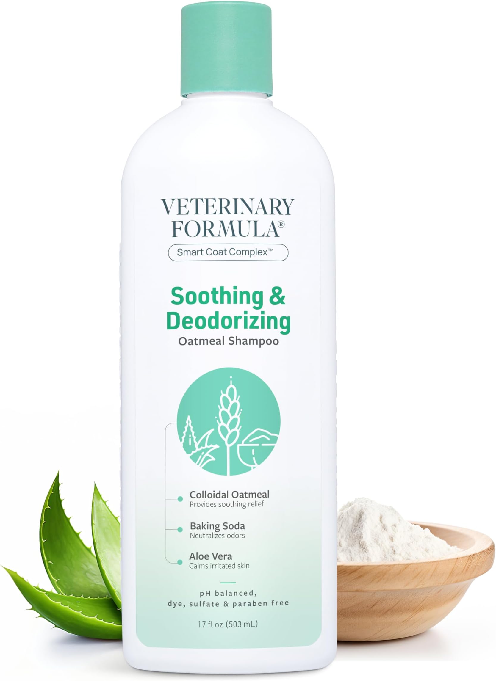 Smart Coat Complex Soothing and Deodorizing Oatmeal Shampoo for Dogs, 17 Fl oz – Baking Soda Eliminates Odors, Aloe Vera & Oatmeal Cleanse and Hydrate Skin – Long-Lasting Fragrance