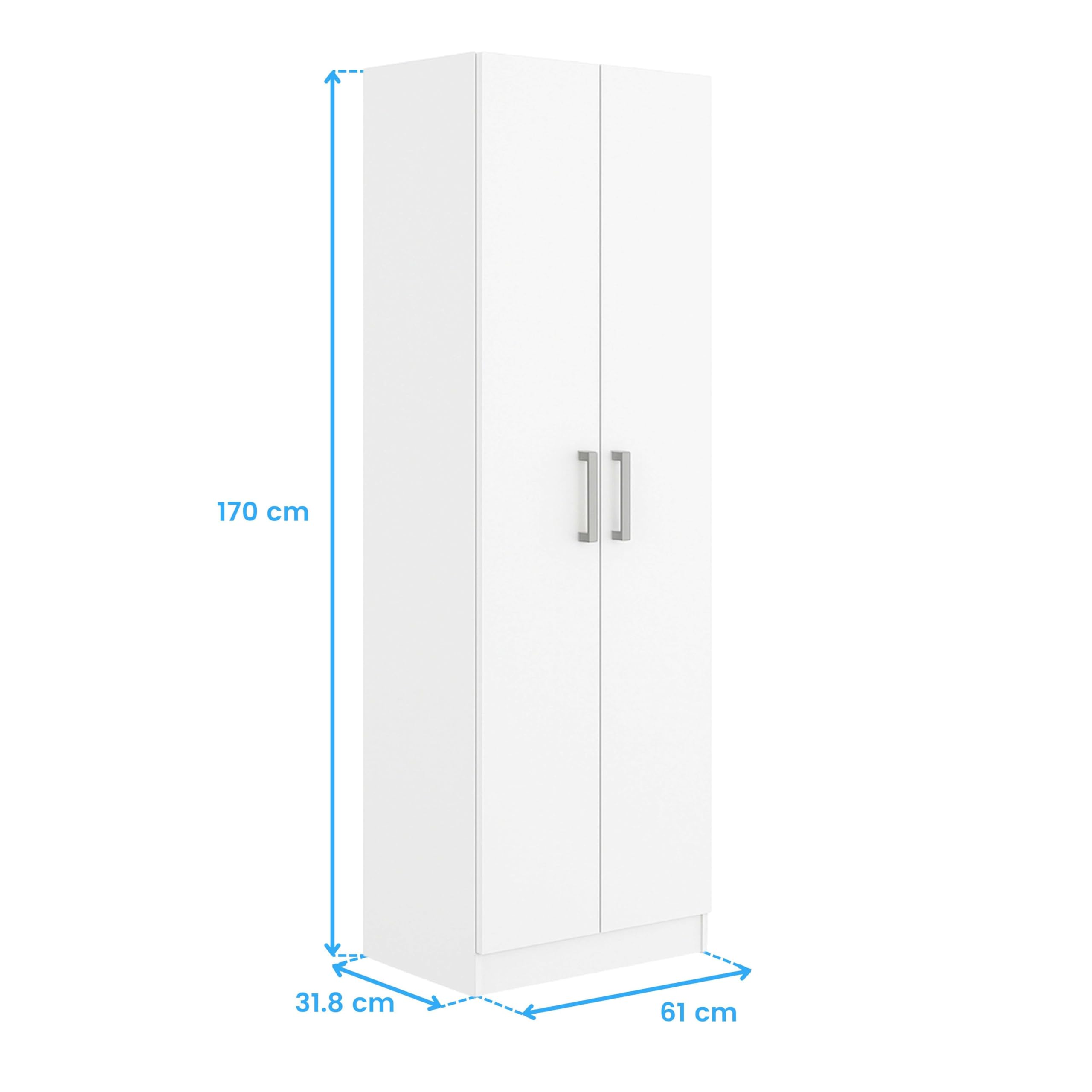 Miroytengo Armario Auxiliar Multiusos Alto con 2 Puertas Abatibles y 4 Espacios Interiores en Color Blanco Mate 61x170 cm