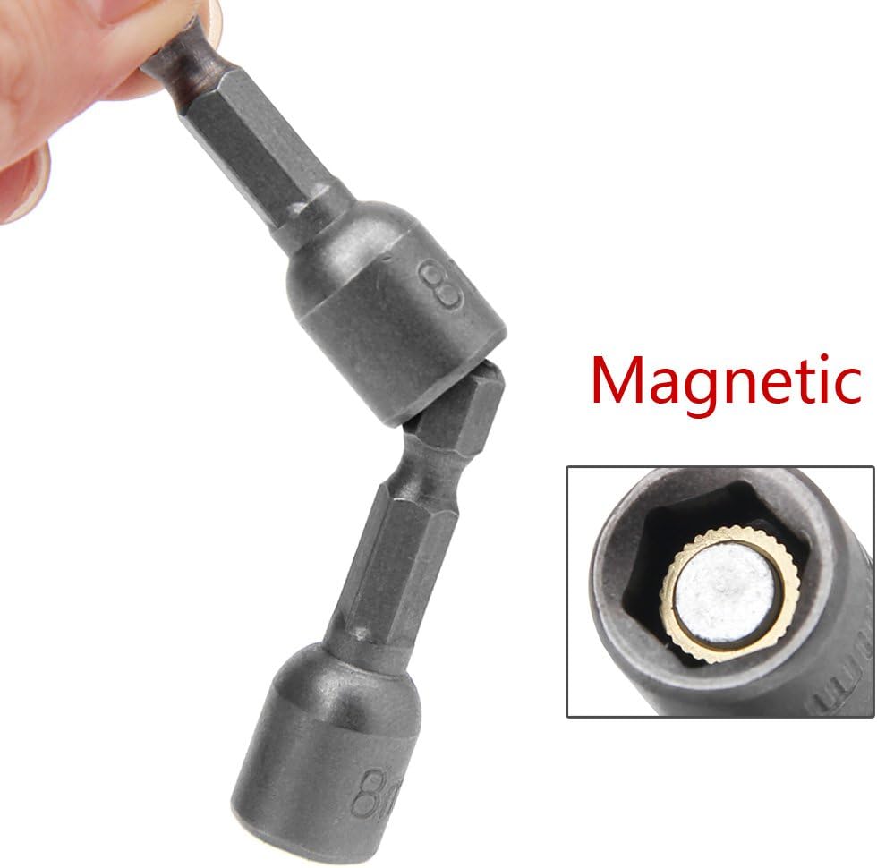 10 Pcs Magnetic Nut Driver Set 8mm 5/16" Socket Adapter Hex Drill Bit