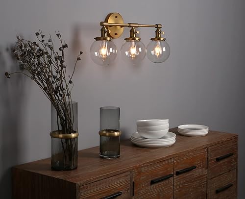 Miniatura 3 de Phansthy Apliques de pared de latón antiguo, lámparas de pared industriales con interruptor de encendido y pantalla de vidrio transparente,