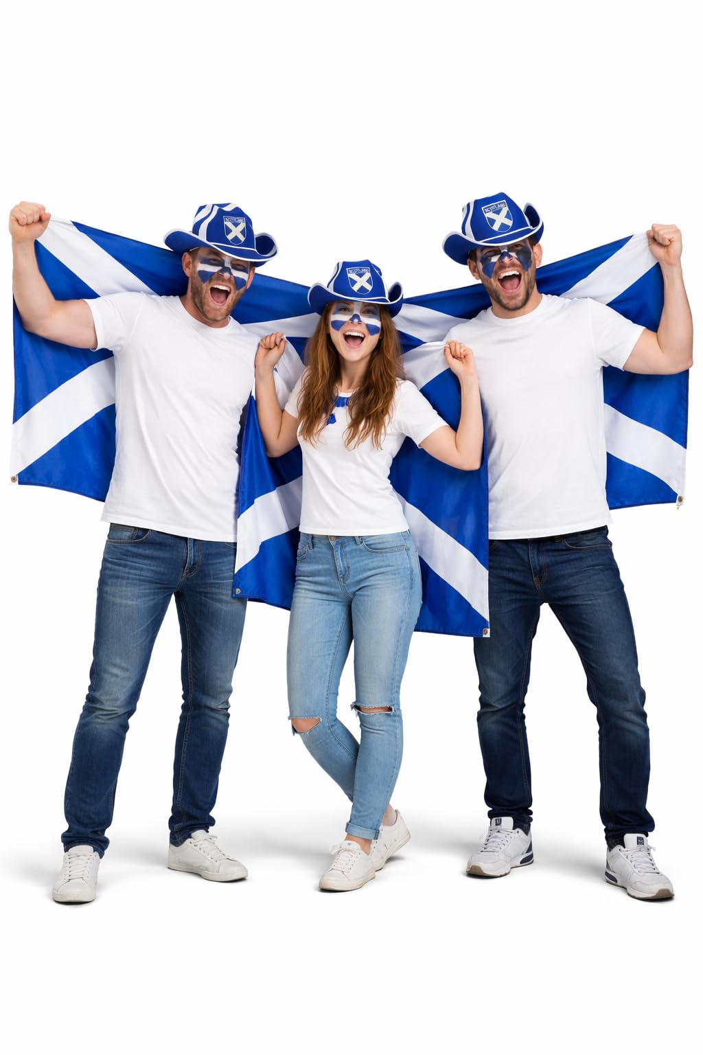 The Dragons Den Scotland Saint Andrews Cross Saltire Flag Cowboy Hat & Face Paint Scottish Supporters Kit