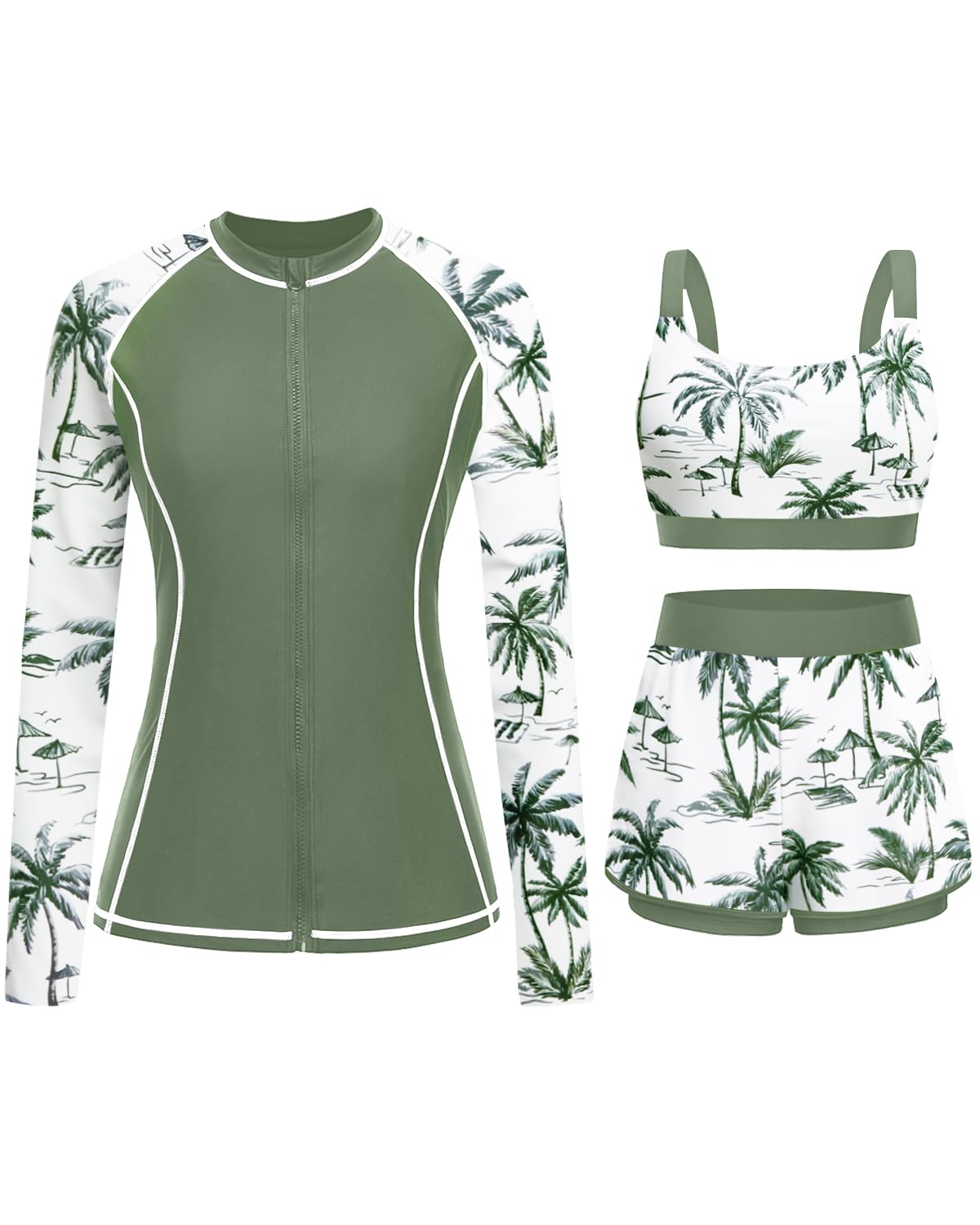Daci 3 Piece Rash Guard Set with 3'' Shorts