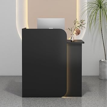 Modern Reception Desk Reception Desk With Counter, 23.6"/31.5"/39.4"/47.2"/55"/63"L Front Desk Reception Counter With LED Lights, For Office Retail Clothing Salon Shop Hotel Supermarket - Right SideB