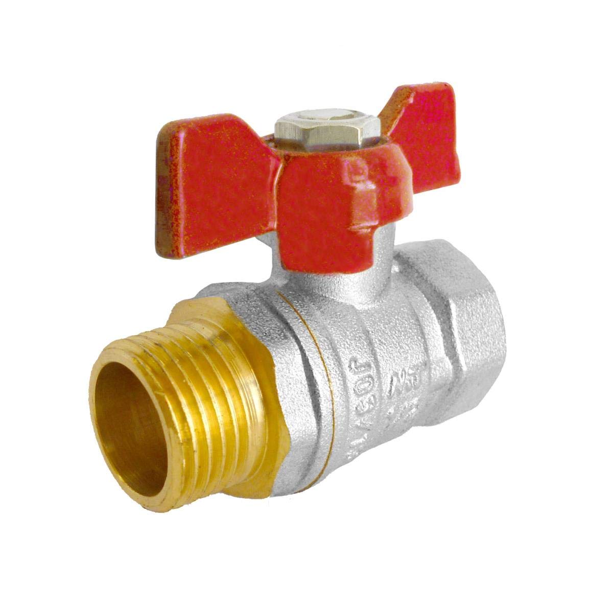 Rubinetto a sfera in ottone 1" IG su AG 25 Bar DN25 PN25 Rosso