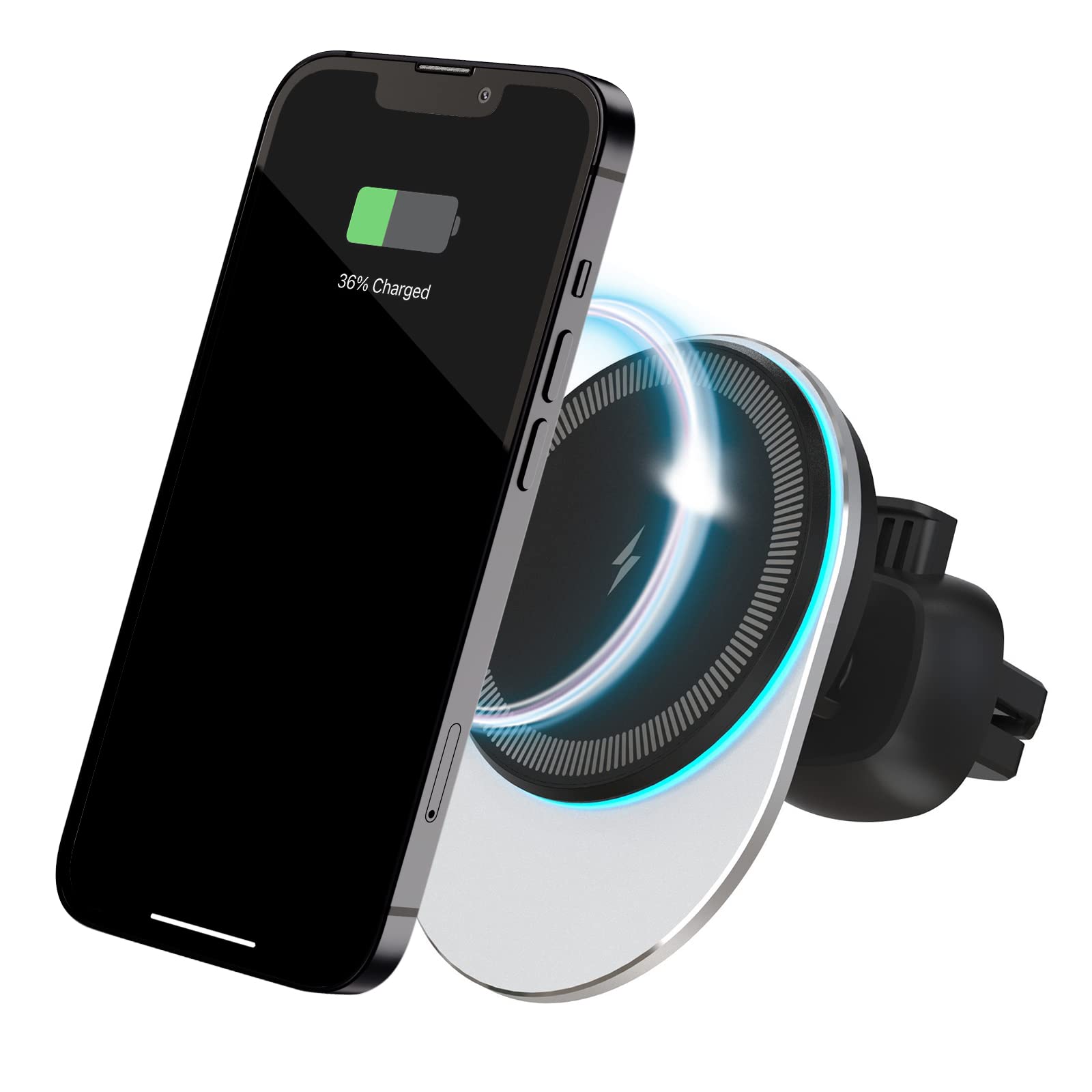 Car Charger with MagSafe 15W, for MagSafe Car Charging Mount for 15/14/14 Pro/14 Max/13/13 Pro/13 Pro, 15W Fast Charging Auto-Alignment Fixed at the Air Outlet of Car Air Conditioner