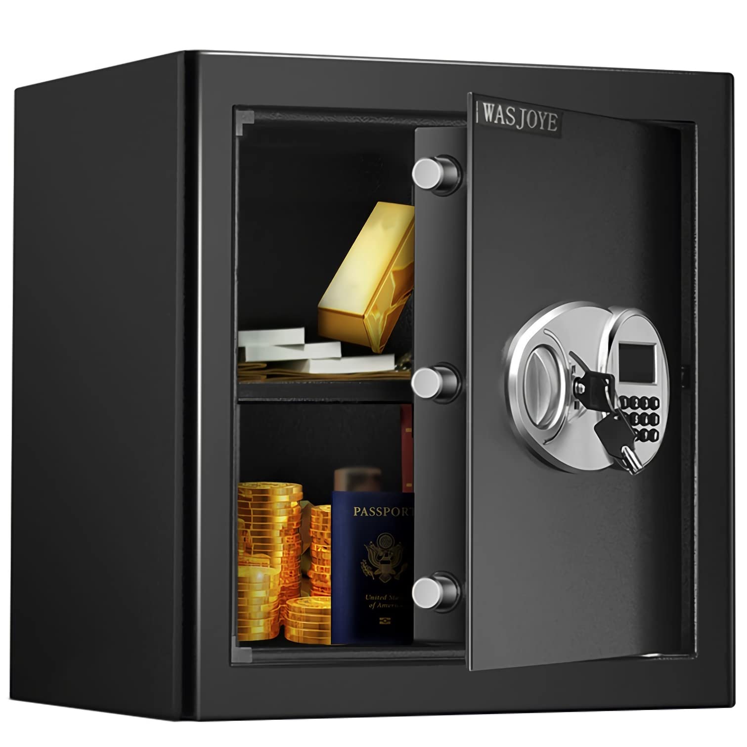 WASJOYE Digital Steel Security Safe Lock Box with Electronic Keypad