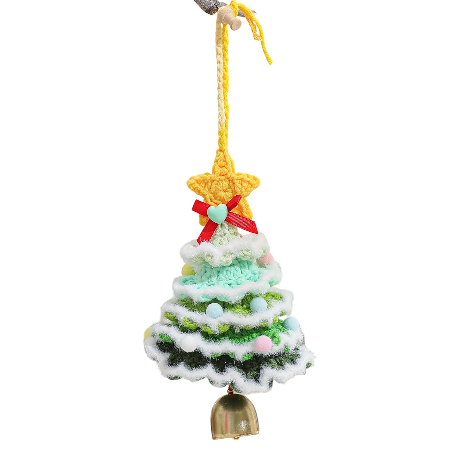 KAQNTUD Crocheted Christmas Tree Hanging Decoration Handmade Yarn Decoration with Bell for Car Interior Holiday and Festive Holiday Accents