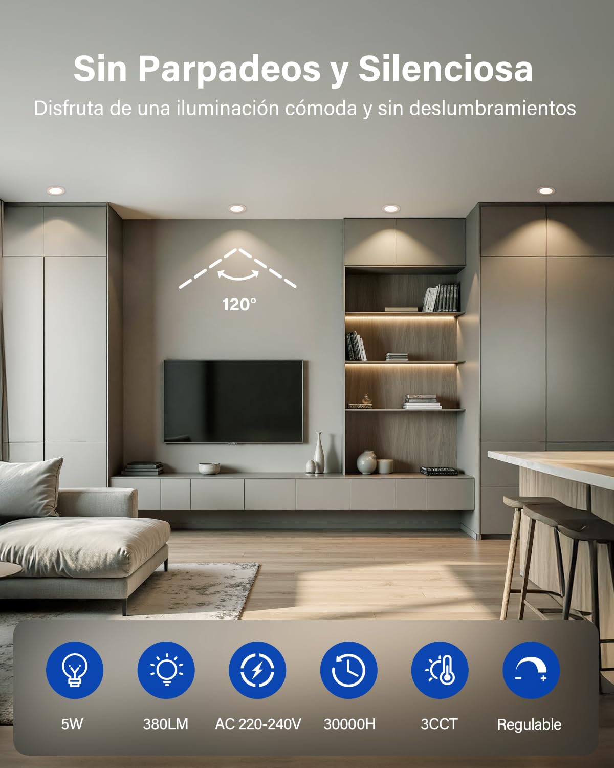 Leselux 5W Foco Empotrable Regulable 3CCT IP44, Agujero 65-80mm, Pack 20 | Blanco Cálido 3000K Blanco Natural 4000K Blanco Frio 6000K, Focos LED Interior Techo Blanco para Baño Salón Cocina