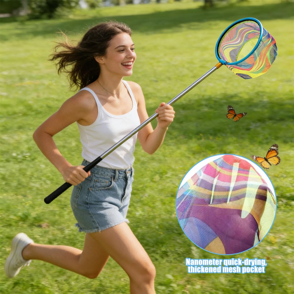Teleskop Kescher Kinder, Schmetterlingsnetz mit Teleskopstange 66-173 cm Klein Fangnetz Outdoor, Angel Kescher für Kinder Mit Faltbarer Eimer für Insekten Fische Angeln Outdoor Strand Teich