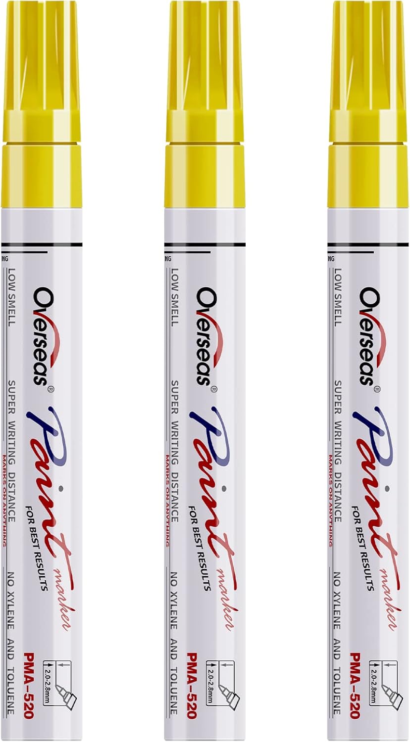 Permanent Paint Markers Pens 3 Pack Yellow Oil Based Paint Pens, Medium Tip, Quick Drying and