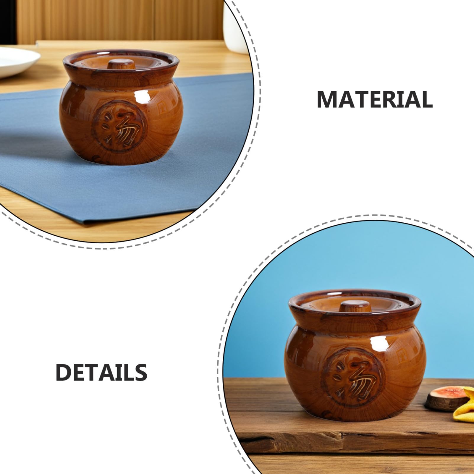 Zerodeko Pentole in Terracotta per Zuppa 2 Pezzi da 350ml con Coperchio, Resistente ad Acidi e Alcalini, Conservazione del Calore, Design retrò Antico per Cucina Domestica