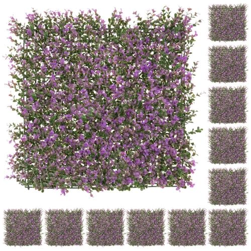 LOLAhome Jardín Vertical Artificial Estilo Lavanda | 3 m2: 12 Paneles de 50x50 cm | PVC: 5 años protección UV | Realista y Elegante, Fácil instalación | para Interior y Exterior | Jardín Vertical