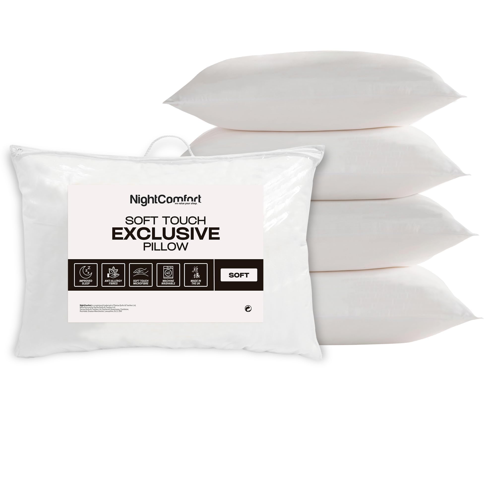 Night Comfort Pack Of 4 Exclusive Collection White Pillow For Soft Support - Microfibre Cover Hollowfibre Filled Support Pillows For Stomach Sleepers- Ultra Bouncy Fluffy Down Alternative Bed Pillow,