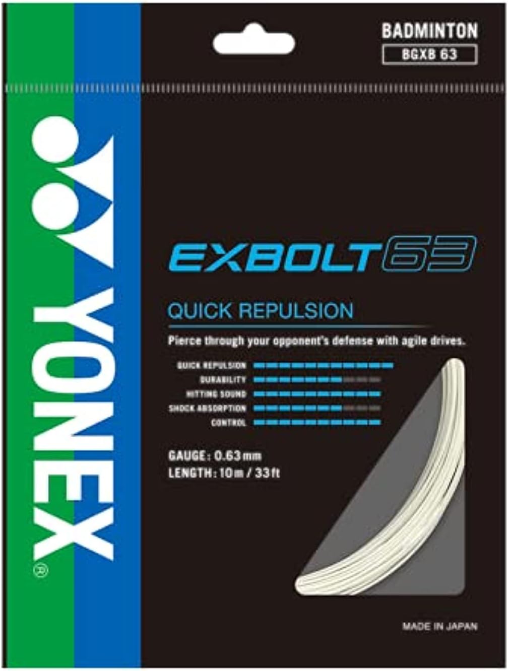 YONEX Exbolt 63 Badminton String (White)(10m/33ft)