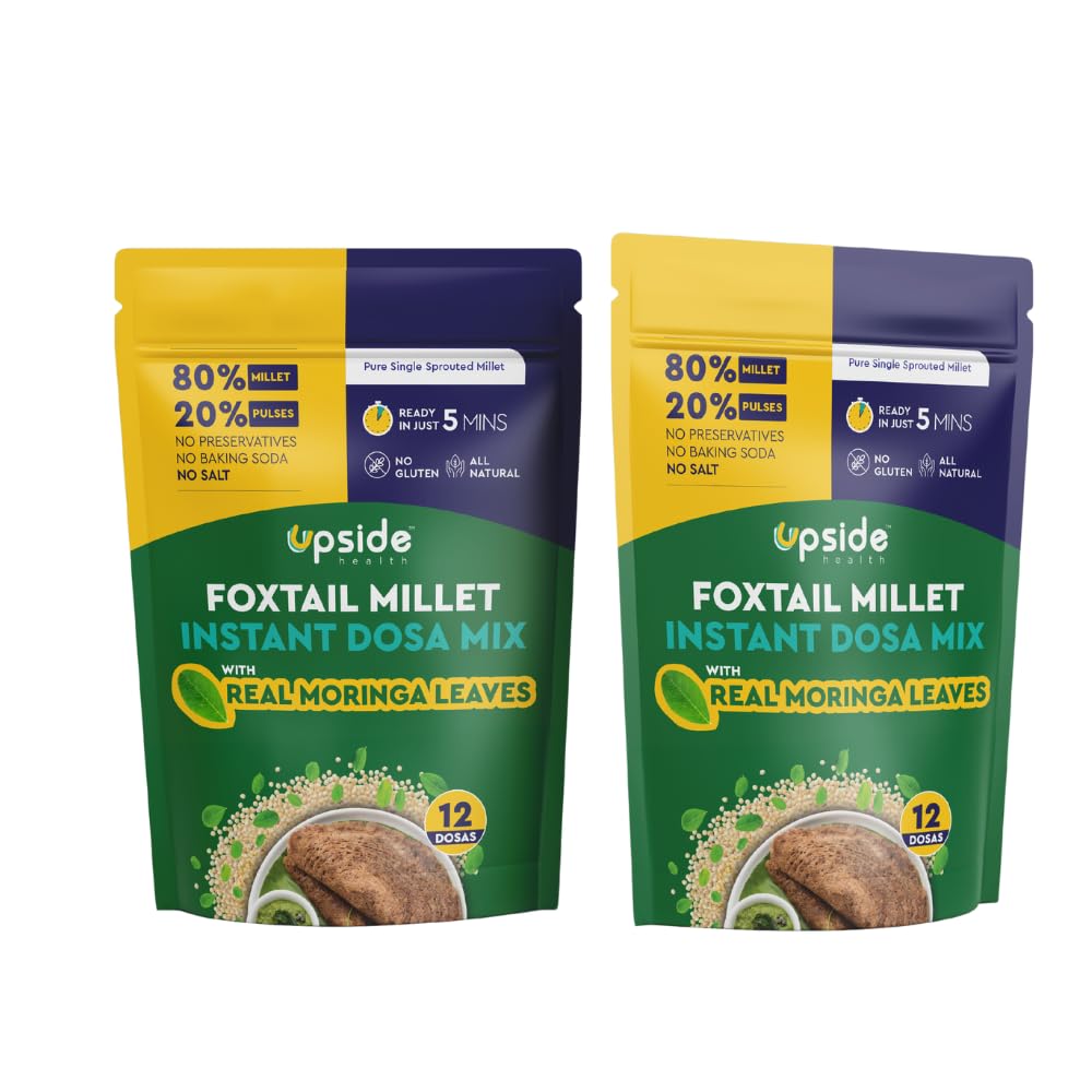Upside Health Millet Instant Dosa Mix with Morringa Leaves - (Pack of 2, 24 Dosas) | Foxtail Millet | High Protein Dosa | Instant Dosa | No Salt - No Preservatives - Low GI - High Fibre - Less Carb