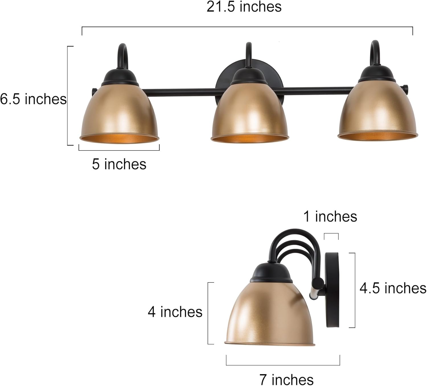 KSANA Black and Gold Vanity Light, Modern 3-LIight Bathroom Vanity Lighting Fixture with Metal Shade 21.3”L