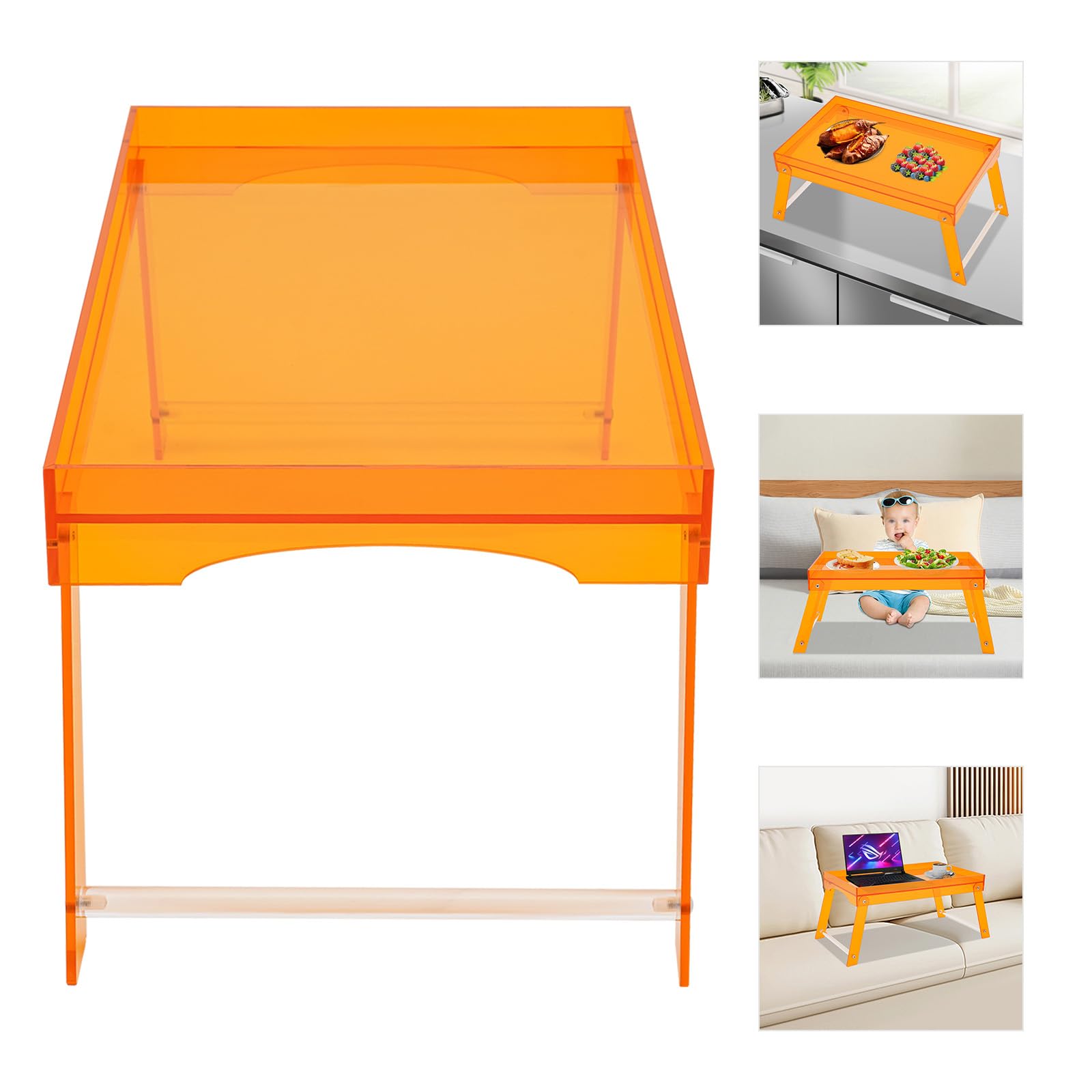 Acrylic Bed Tray with Foldable Legs, 23.6''×13.7''×9.8'' Multipurpose Breakfast Tray for Couch or Bed, for Bedroom Living Room Birthday Wedding School (Orange)