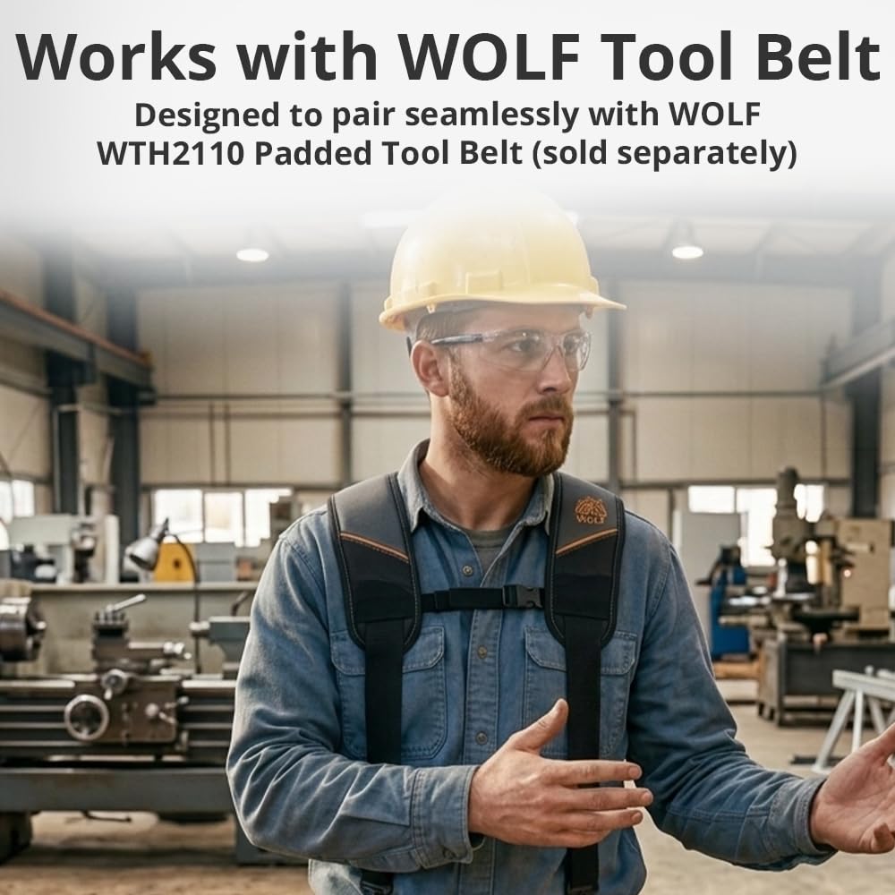 WOLF WTH2115 - Tirantes acolchados de 4 puntos para cinturón de trabajo de herramientas, universal, transpirable, cómodo, ligero, contratistas, manitas, alivio del dolor y el estrés, distribución del
