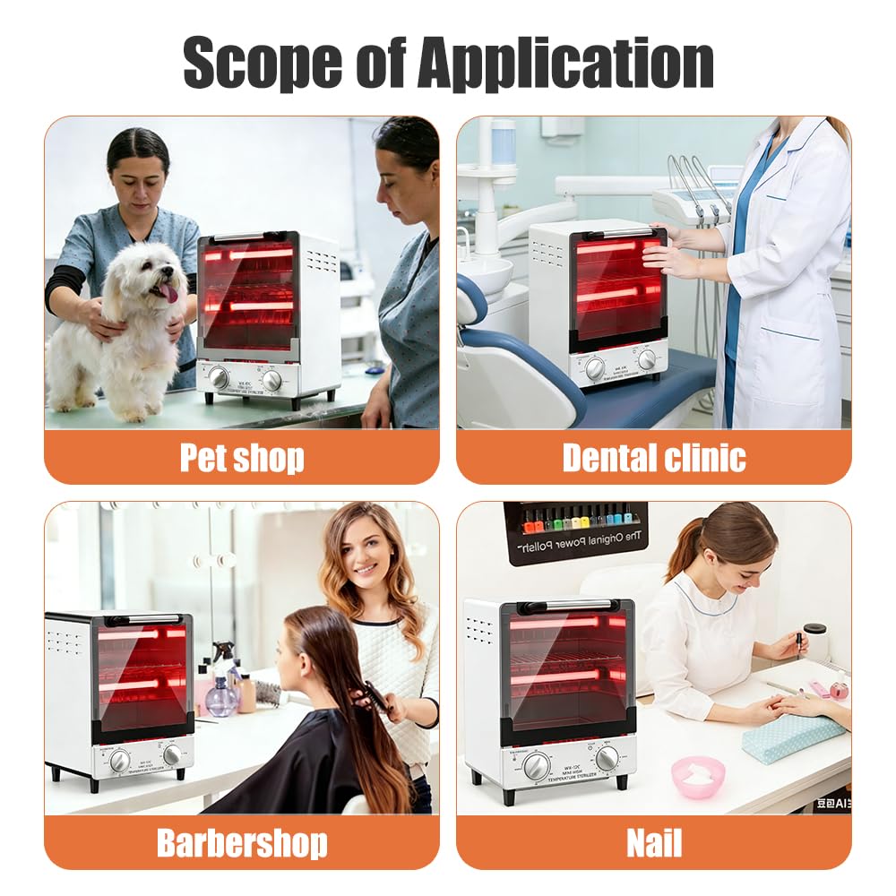 Scatola per la pulizia dello sterilizzatore per unghie, sterilizzazione ad alta temperatura 250 ℃, 1000 W pinzette disinfettante con controllo della temperatura e timer per attrezzature per saloni di