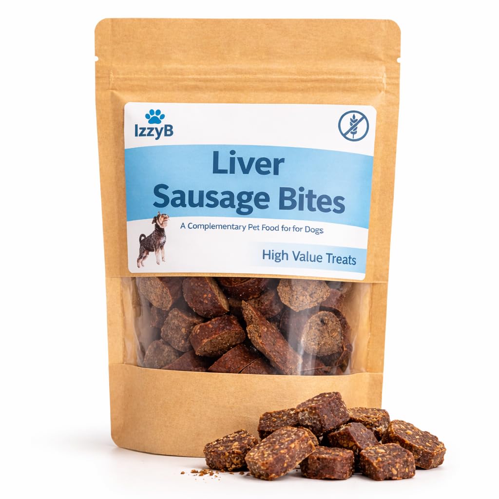 IzzyB Pet Products Liver Sausage Bites for Dogs 250g – Natural Dog Training Treats – Bite Size Puppy Training Rewards – Made in the UK Dog Treats