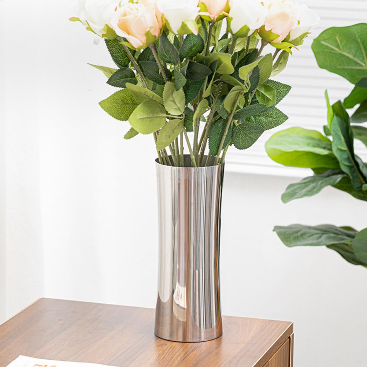 Genérico Jarrón de Espejo de Acero Inoxidable para Centros de Mesa, Florero Decorativo Moderno de Metal Plata Diseño Nórdico Adecuado para Sala y Comedor