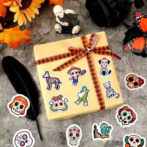 Calcomanías del Día de los Muertos antidespegue para renovar maletas y laptops, 200 piezas 7