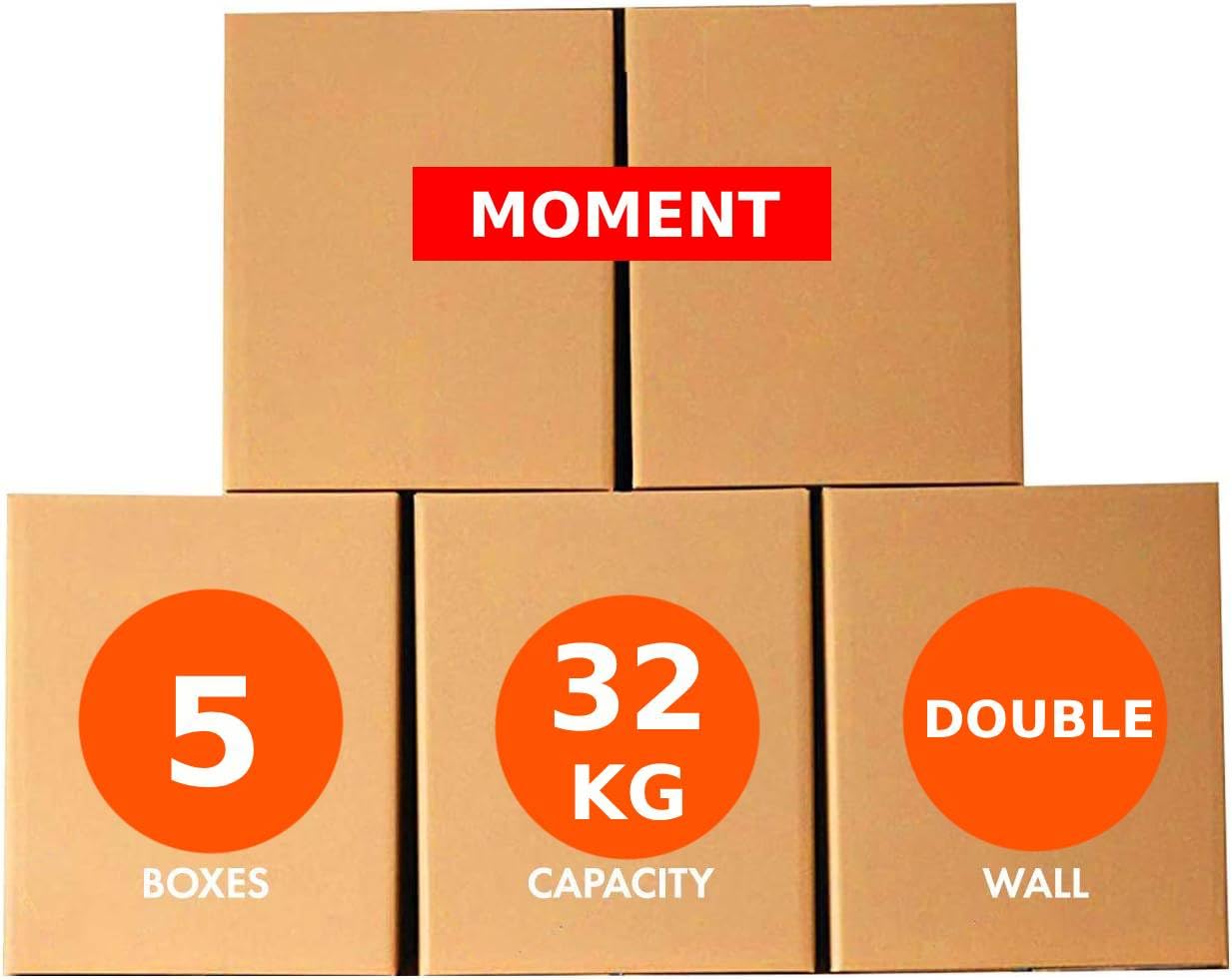 MOMENT [5 Pack] Large Double Wall 100% Recyclable Corrugated Cardboard Moving Boxes with 32 KG Capacity, [45 x 45 x 70 cm] Brown Carton for Packaging, Shipping and Storage, 5 ply [Color : Brown]
