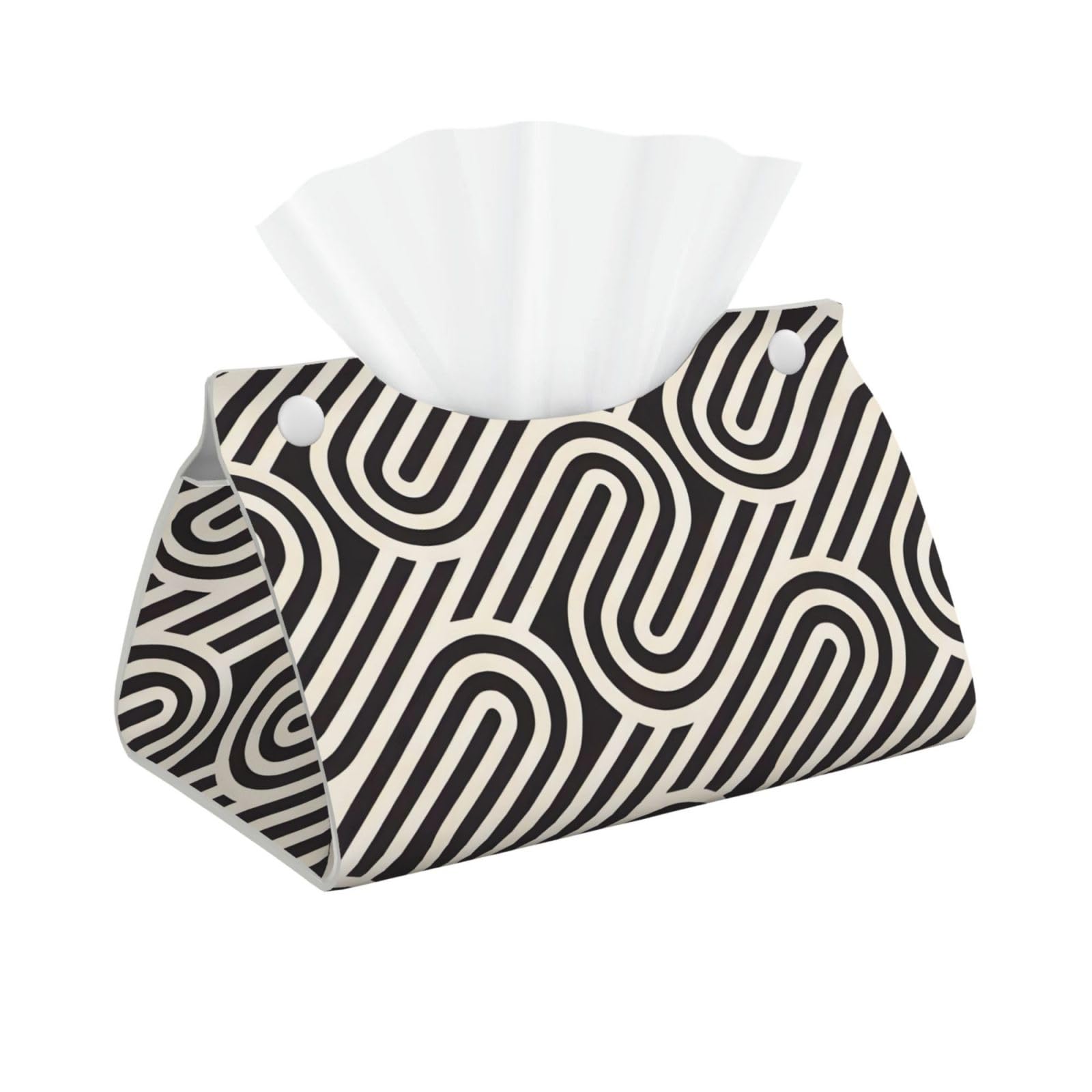 Black curved texture Long Leather Tissue Box Cover-Waterproof PU Leather Tissue Holder for Bathroom, Decorative Rectangular Tissue Case